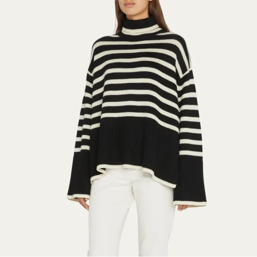 Toteme Black and Cream Striped Turtleneck Sweater